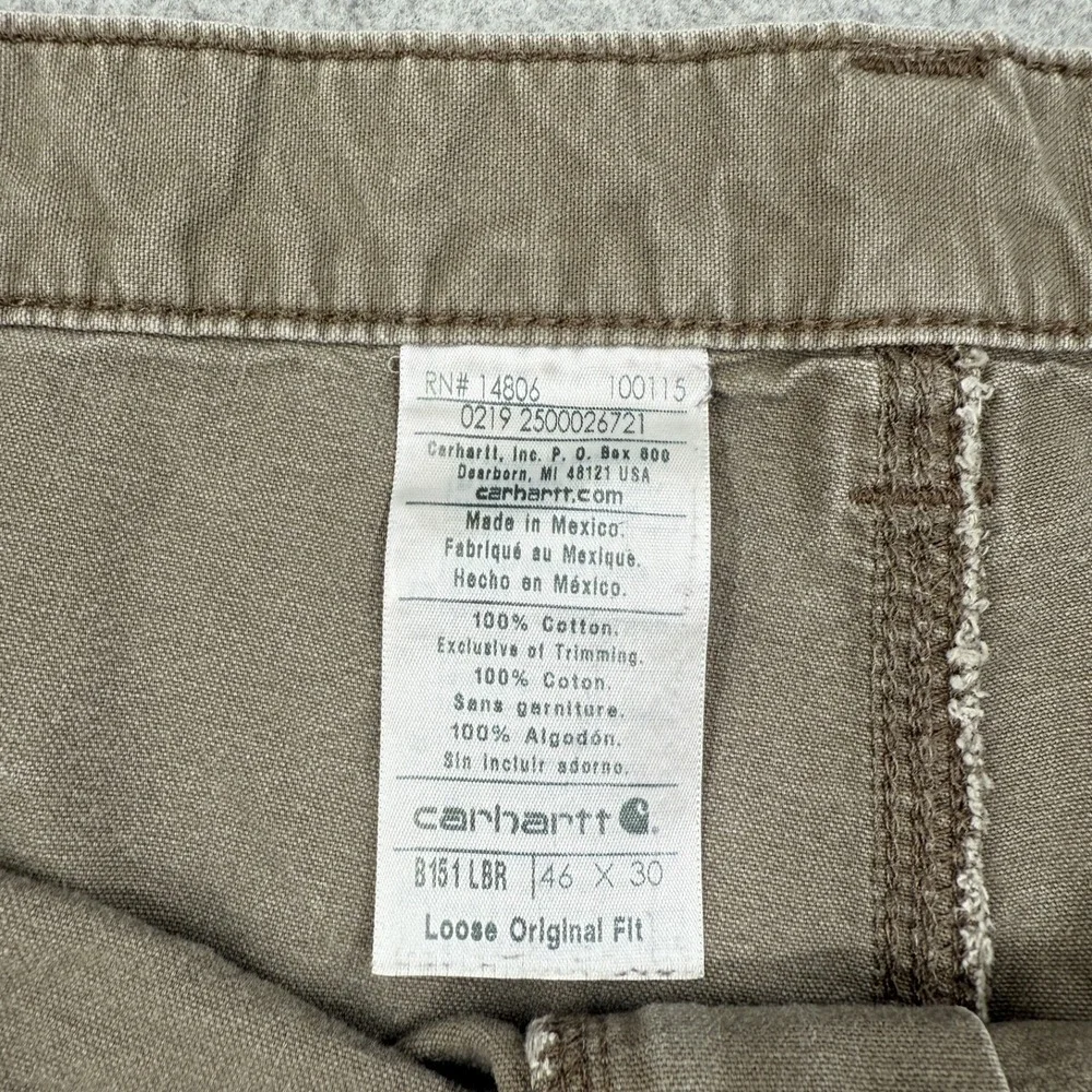 Carhartt Pants Mens 46x33 (actual 44x25) Tan Loose Original Fit Cargo Carpenter - Picture 6 of 9